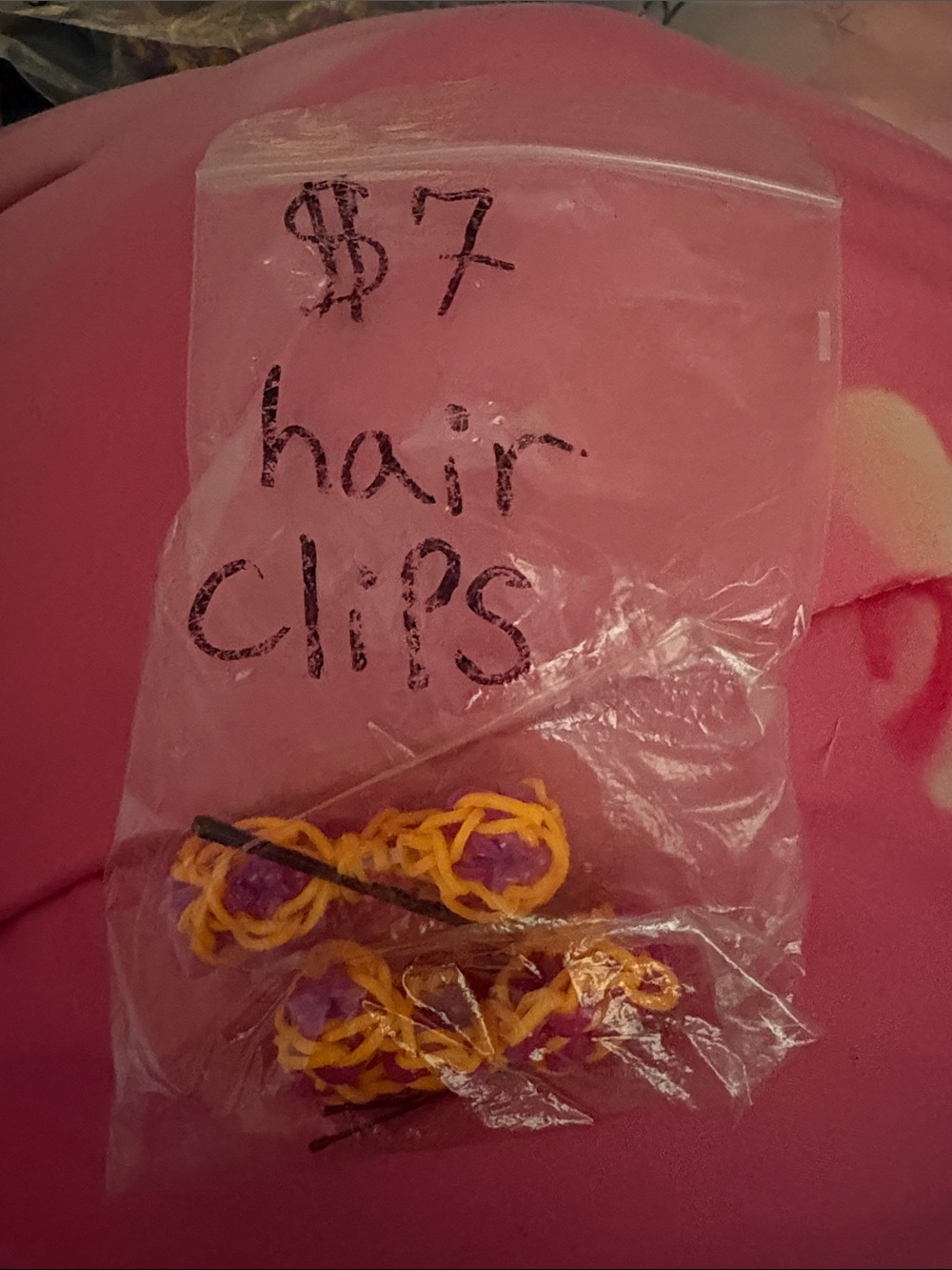 Handmade Pink and Yellow Flower Bobby Pin Set - Women's Hair Accessories